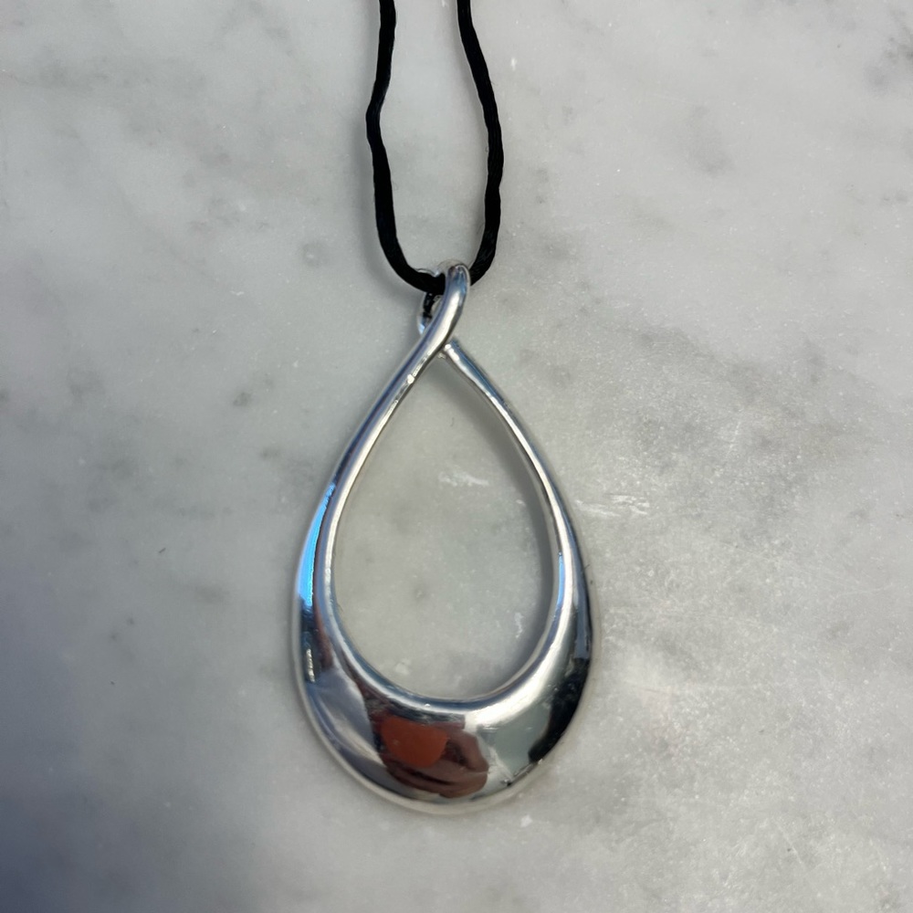 18” Stunning Silver pendant on black silky string 16”-18” Necklace by WHBM